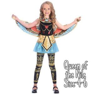 Queen Of The Nile NWT Girls Halloween Dress Up Costume S 4-6 Dress Leggings Wing